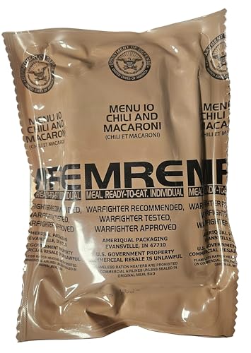Genuine USGI MRE [Meal Ready to Eat] Inspection Date 01/2026 or Newer [New Packaging] - You Choose Menu Ration with Entree Snacks Dessert Drink Mix Utensils Condiments and FRH. (Chili Macaroni)