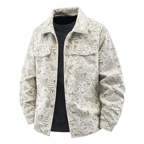 DASONLUE Chaqueta de pana con estampado para hombre, chaquetas de invierno de trabajo, ligeras, transpirables, chaquetas de entretiempo, informales, chaqueta de primavera, doble bolsillo, chaquetas de