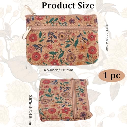 Image of GORGECRAFT 3.3x4.5 Cork Cosmetic Bag, Floral Vegan Multi-Use Zipper Pouch | Multi-Use Zipper Pouch for Coins, Credit Cards, Makeup, Natural Mini Purse Insert, Sustainable Gift Accessory