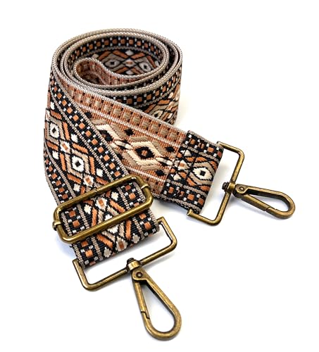 Image of Purse Strap with Bronze Hardware Guitar Style Adjustable Shoulder Crossbody Replacement Strap | Premium Webbing with Bronze Hardware Clip-On Installation Adjustable Length Comfortable Wide Guitar Style Strap