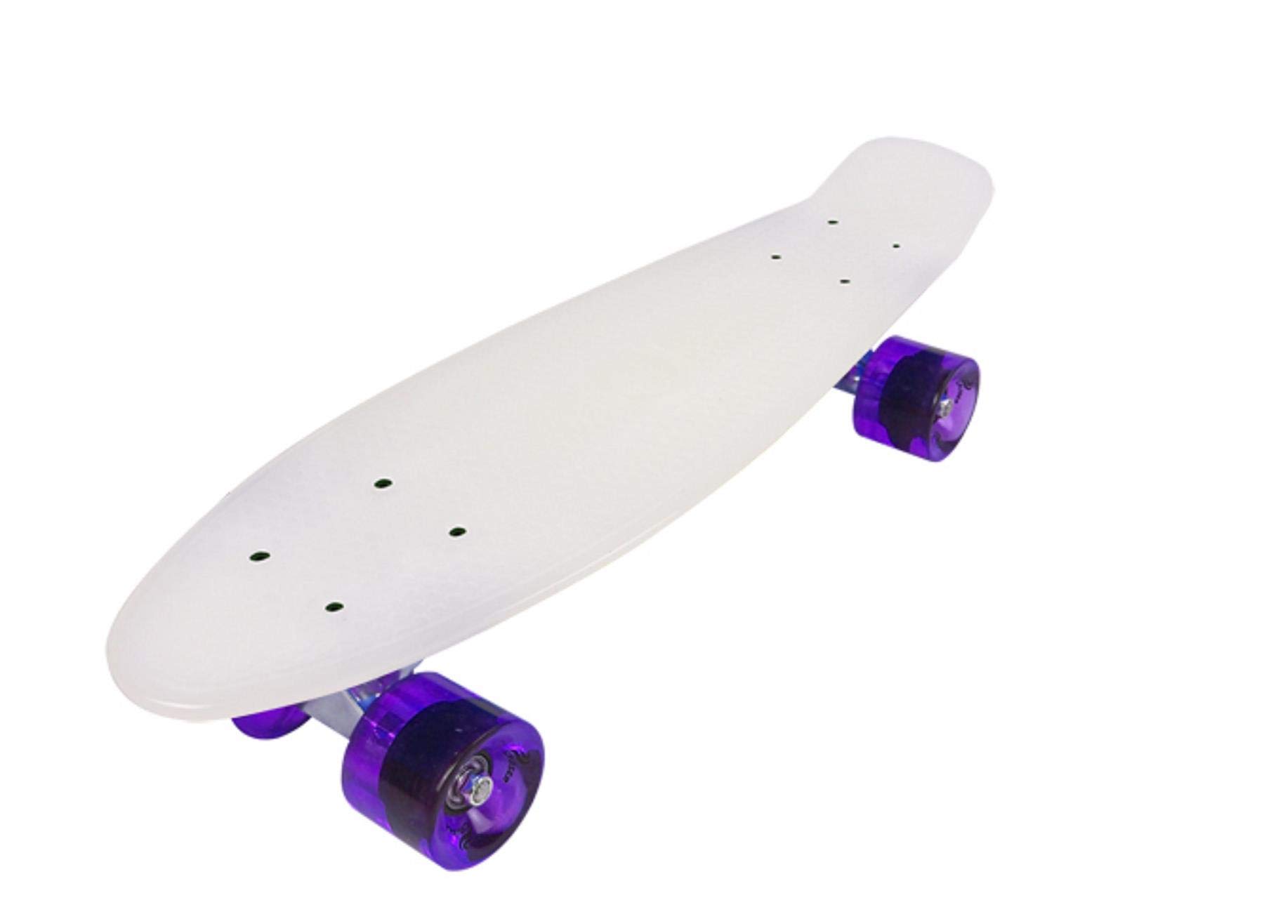 Vinsani Retro Cruiser Plastic Skateboard 22" X 6" Clear Deck with Purple Transparent Coloured Wheels