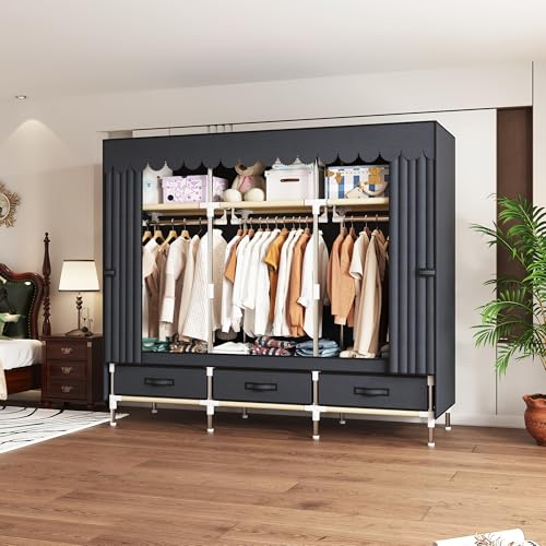 Portable Wardrobe Closet Durable and Easy to Assemble Heavy Duty Clothes Rack with Non-Woven Cover Fabric Best for Bedroom and Easy Storage and Organization (Grey-A) - Image 3