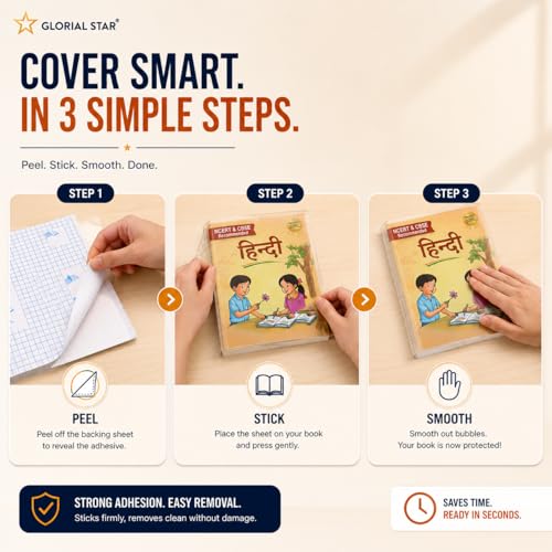 Image of Transparent Self Adhesive Book Cover Film Sheets - 30 PCS (10 Each of 3 Sizes) | Waterproof Book Cover Sticker for School Books, Notebooks & Textbooks | No Cutting Required