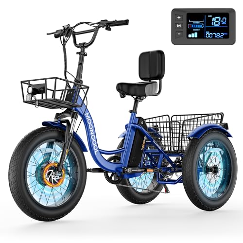Image of MOONCOOL Electric Tricycle for Adults, 20 inch x 4 inch Fat Tire Electric Trike, 48V 500W Motorized Electric Bicycle Bikes, 3 Wheels 7 Speed Ebike with Removable Battery, Aluminum Frame & Large Basket