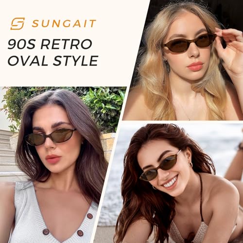 SUNGAIT Women's Retro Oval Sunglasses Chic Cat Eye 90s Style Lightweight UV Protection2