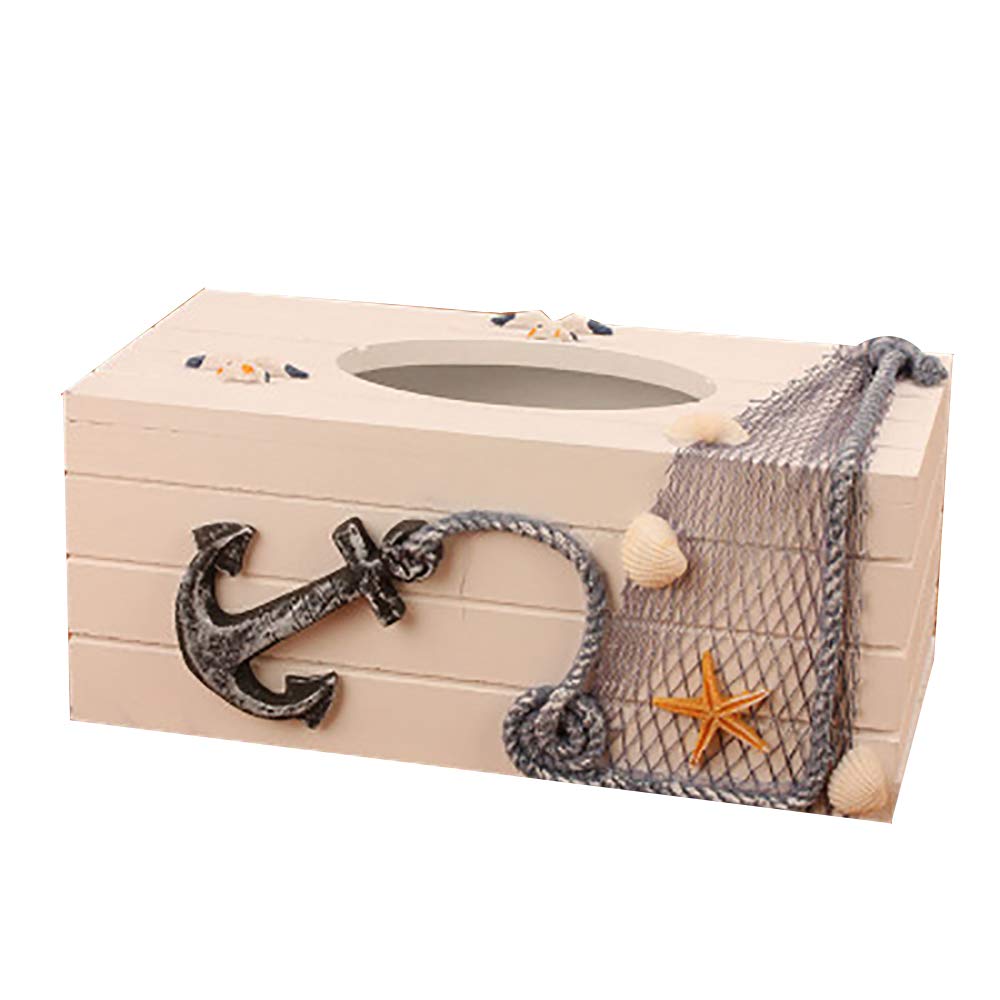 Aoory Anchor Wooden Tissue Box Rectangle Napkin Organizer Holder Sea