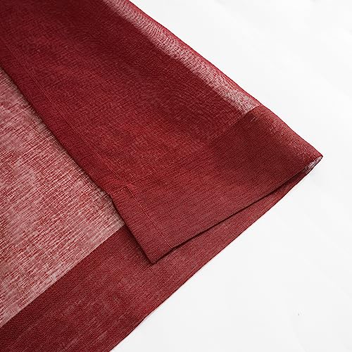 Image of Burgundy Sheer Curtains 95 inch Length 2 panels, Rod Pocket Semi Sheer Privacy Curtains, Window Treatments Soft Voile Drapes for Windows Living Room Bedroom French Doors Doorway Divider, 52 inchWx 95 inchL