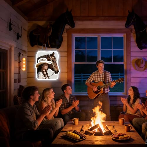 Image of Cowgirl and Horse Neon Sign - UV Printed LED Wall Light for Western Decor, Aesthetic Room Decor for Bedroom, Bar, Man Cave, Unique Gift for Horse Lovers