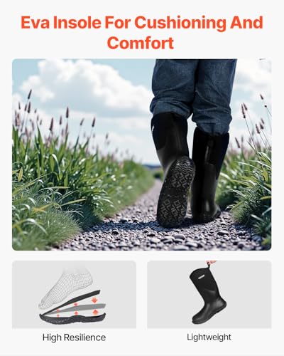 VEVOR Gummistiefel, Schutzschuhe, rutschfeste Stiefel, isolierte Schlammstiefel für die Gartenarbeit, Arbeitsstiefel, ideal zum Wandern, Angeln, oder für die Gartenarbeit, Größe 10 US