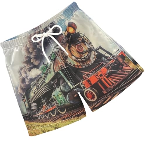 Pigsaly Boys Swim Trunks Vintage Locomotive Train Truck Boys Board Shorts Swimsuit Swimwear Summer Bathing Suit 3T Multicolor