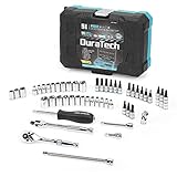 DURATECH 1/4' Socket Set, 51 Piece Tool Set Including Standard(SAE) and Metric Sockets, Bit Sockets, Ratchet and Universal Joint