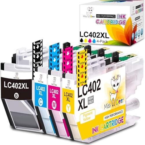 Miss Deer LC402XL Compatible LC402 Ink Cartridges High Yield Replacement for Brother LC 402 XL Work for MFC-J6540DW MFC-J5340DW MFC-J6740DW MFC-J6940DW Printer 4-Pack (Black Cyan Magenta Yellow) -  Miss Deer lc402 ink cartridges