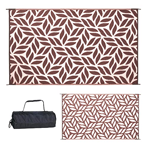 Stylish Camping 255087 5-feet by 8-feet Reversible Mat, Plastic Straw Rug, Large Floor Mat for Outdoors, RV, Patio, Backyard, Picnic, Beach, Camping - Leaf Mat (Brown/White) - Image 6