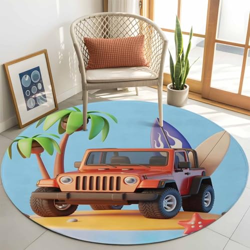Summer Travel RV Beach Coconut Tree Round Indoor Rug 4ft