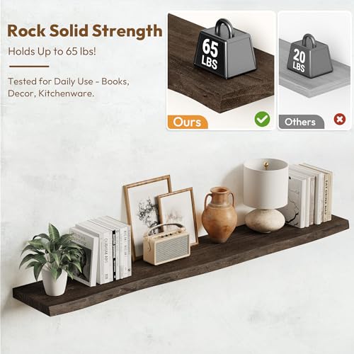 Image of Vivelove Wood Floating Shelves Live Edge 55 inch Set of 1, Dark Walnut