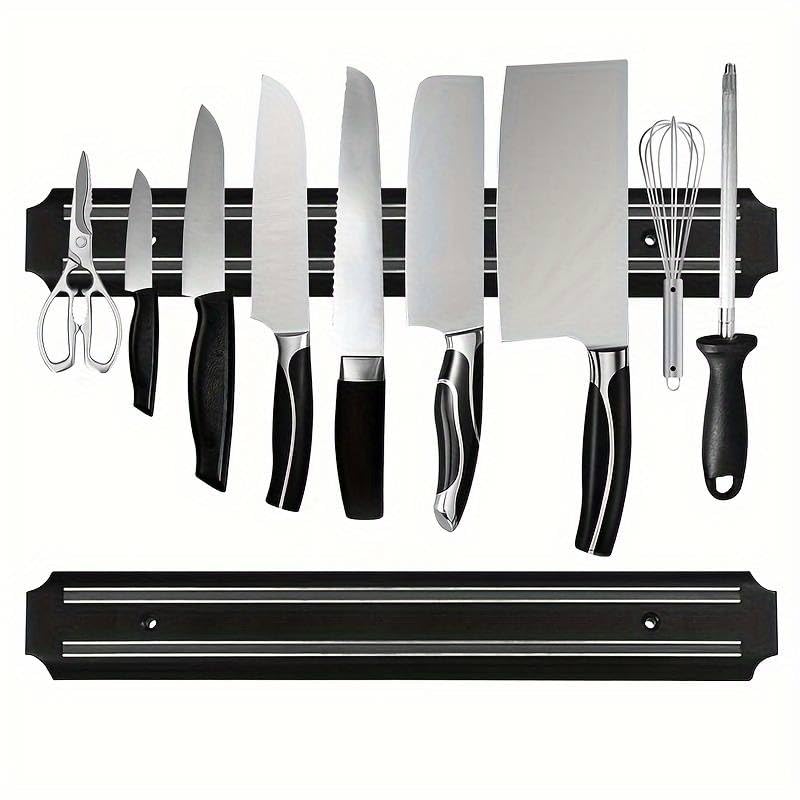 CHEFZOCO Soporte magnético para cuchillos, Barra Magnética para Cuchillos, Cuchillero magnético, Acero Inoxidable, Organizador de cuchillos de cocina, 37.5 cm ancho x 5 cm alto x 1.3 cm fondo, Negro