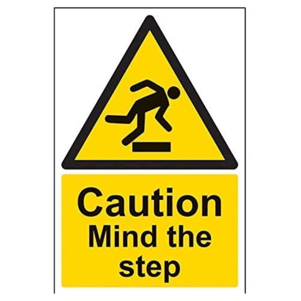 V Safety Caution Mind The Step Warning Sign - 200mm x 300mm - Self Adhesive Vinyl