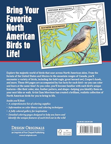 Image of Great Coloring Book of North American Birds: 144 Info-Packed Pages to Color & Learn (Design Originals) Realistic Wild Bird Designs and Fun Facts on Perforated Pages - Songbirds, Waterfowl, and More