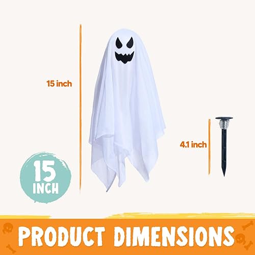 Miniatura 4 de JOYIN Decoraciones de Halloween al aire libre, estacas de jardín de fantasma blanco con diseño iluminado (3 paquetes), fantasma de tela para la
