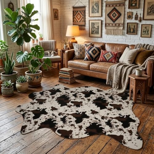 Image of MustMat Cowhide Rug Faux Cow Shaped Rug Western Decor for Home 5'2" x 6'7"