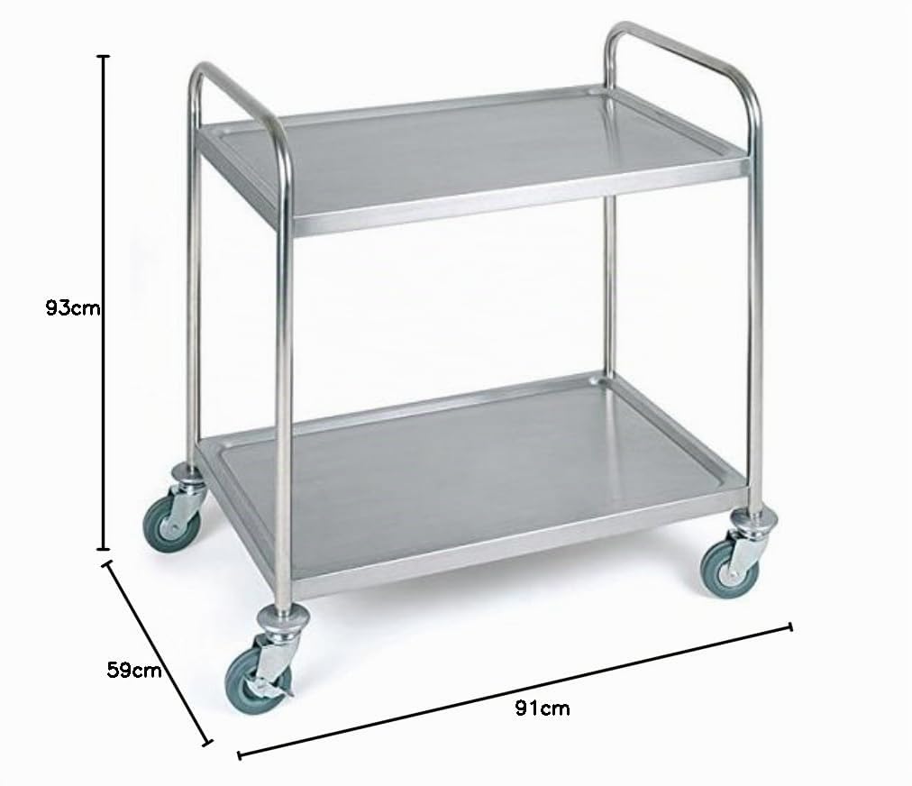 APS/Carrello per servire Circa 91 x 59 cm, Altezza 93 cm in Acciaio Inox Satinato, 2 Borde Bord Dimensioni: ca. 83 x 51 cm Misura tra Borden: 56 cm