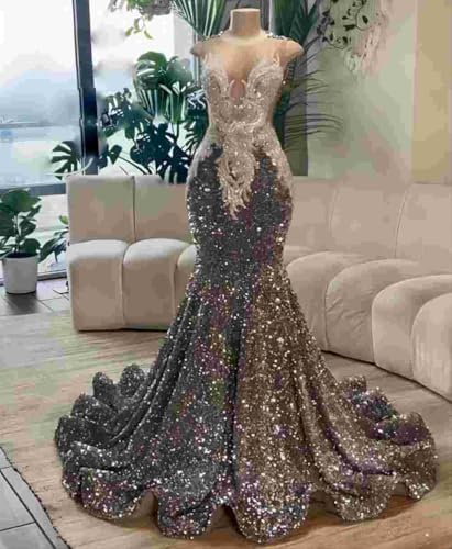 Sequins Mermaid Dress Formal Prom Dresses Applique Pearl Celebrity Party Gowns Church Train2