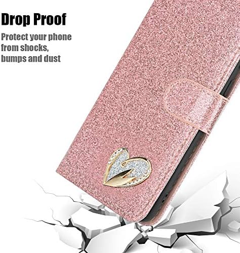iPEAK For Samsung Galaxy A21s Case Shiny Leather Bling Glitter Book Flip Stand Wallet Cover For Galaxy A21s Phone (Rosegold)