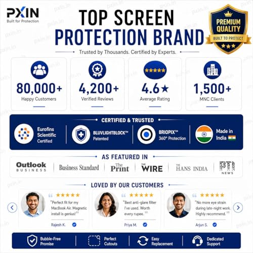 Image of Pxin Laptop Anti Bluelight and Anti Glare Screen Guard compatible with MacBook Air 13.6 | BLUV Lightblock Tech | Scratch Proof | Prevents bluelight | Eye Protection | No Dry Eyes