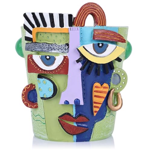 Abstract Art Flower Pot,Large Face Planter,Colorful Head Planter Pot for Plants,Decorative Face Flower Pots for Living Room, Patio,Garden,Unique Home Décor for Indoor and Outdoor Use (Green)