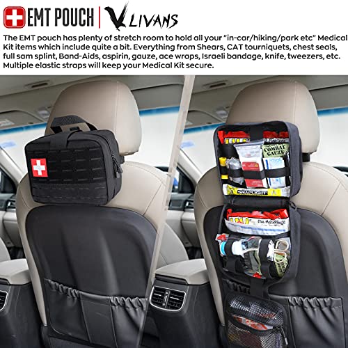 LIVANS Tactical Molle Medical Pouch of Upgraded Size, First Aid Large Capacity IFAK EMT Detachable Quick Release with Headrest Mount Include Flag and Cross Patch, Black, Free Size - Image 6