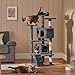 Yaheetech 54in Cat Tree, Multi-Level Cat Tower with Spacious Kitten-ear Perch, 2 Cozy Caves, Scratching Posts, Climbing Ladder, 2 Plush Balls, Durable Pet House Furniture for Indoor Kittens, Dark Gray
