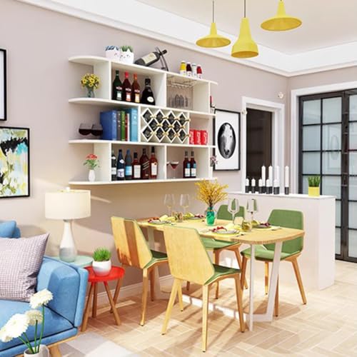 Casier à vin mural blanc 80x65 cm avec support verres et étagères