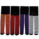 Olgaa 4 Pairs Children's Full Striped Tights Halloween Thigh High Cosplay Costume Socks, 4 Colors