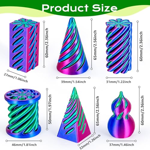 3D Printed Fidget Toys (6 Pack), Impossible Cone & Pyramid Spiral Toy, Optical Illusion Passthrough Desk Toys for Adults & Kids, Stress Relief Sensory Fidgets for Anxiety, Cool Office Gifts, Pack1