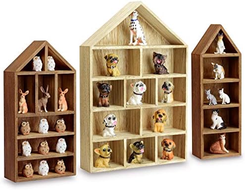 Ikee Design House-Shaped Wooden Shadow Cubby Box Display Shelf for Mini Figures, Set of 3, 10" W x 2 1/4" D x 15" H