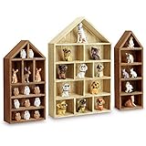 Ikee Design House-Shaped Wooden Shadow Cubby Box Display Shelf for Mini Toys Figures, Set of 3