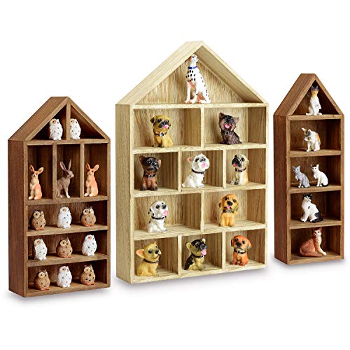Ikee Design House-Shaped Wooden Shadow Cubby Box Display Shelf for Mini Figures, Set of 3, 10 W x 2 1/4 D x 15 H in