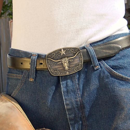 Image of Cowboy Belt Buckle for Men Western Cowgirl Rodeo Longhorn Bull Belt Buckles