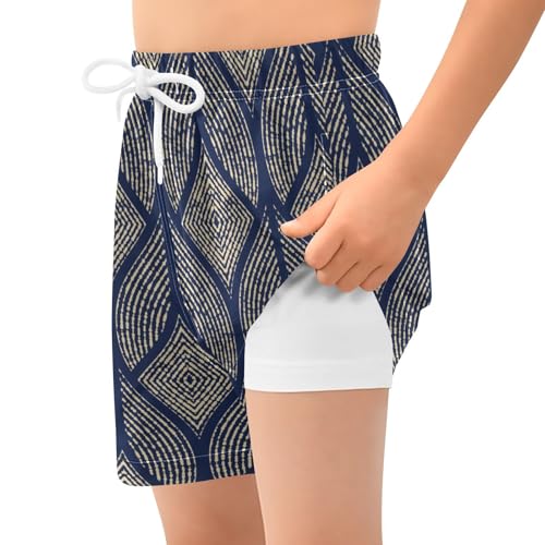 GuoChe Boys Swimming Trunks Teens Lightweight Workout Running Shorts Compression Liner Dark Blue Abstract2