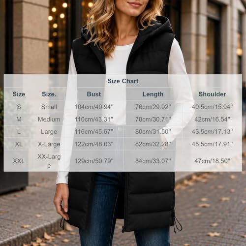 Hooded Puffer Vest for Women Long Quilted Full Zip Jacket with Pockets - image 7
