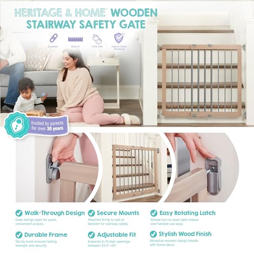 Image of Regalo Safety 23.5 inch-42 inch Wooden Baby Gate for Top of Stairs & Dooways