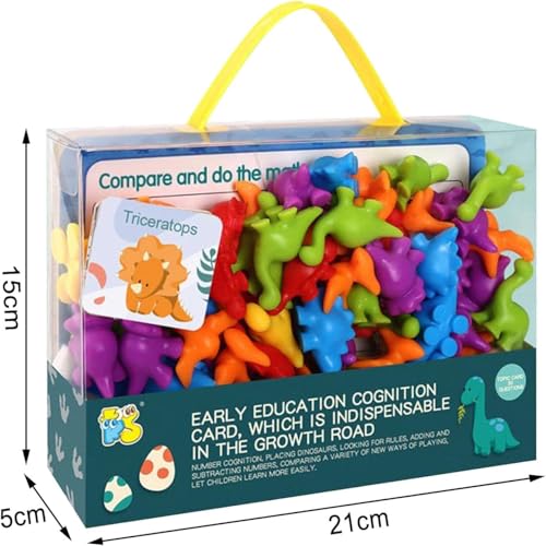 Image of Counting Dinosaurs Set - 72 Pcs Rainbow Counting Dinosaurs with Early Education Number Cognition Cards - Montessori Matching Game - Educational Color Sorting Toys for Toddlers Babies