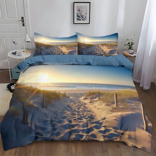 Générique Housse de Couette 220x240 cm Paysage De Plage en Bord De Mer Parure de lit en Coton Polyester avec Fermeture Éclair Doux et Durable, avec 2 Taies...