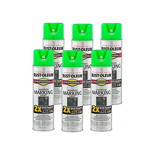 Image of Rust-Oleum 266574-6PK Professional 2X Distance Inverted Marking Spray Paint, Fluorescent Green, 15 Ounce (Pack of 6)