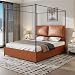 Bladez Luxuriöses Lederbett – Modernes Doppelbettgestell mit 2 weichen Lederkissen, stabilem Metallrahmen & 4 abnehmbaren Füßen, Polsterbett ohne Boxspring erforderlich (Brown, 140 * 200)