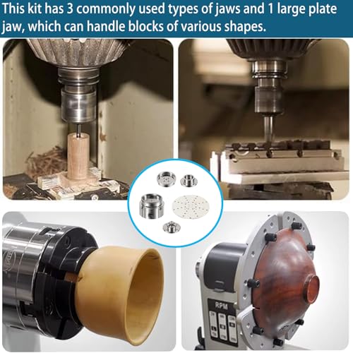 4 Inch Wood Lathe Chuck Set 1" x 8 tpi, Self Centering 4 Jaw Wood Turning Chuck set with 3 frequently used types of Jaws by MTAURRY - Image 4