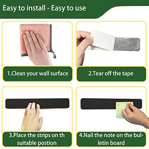 Bulletin Board, Jeethemy Felt Pin Board Bar Strips, Self Adhesive Cork Boards For Walls With 35 Push Pins For Bedrooms Offices Home Decoration,5 Pack,Black #TOP2