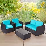 Kinsunny Outdoor Patio Furniture Sets 4 Piece PE Rattan Wicker Sectional Sofa Couch Patio...