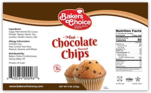 Chocolate Flavored Mini Chocolate Chips – Baking Ingredient, Topping And Decoration Candy For Ice Cream, Desserts And Baked Goods, Non Dairy, Kosher - 9 Oz. - Baker’s Choice #TOP3