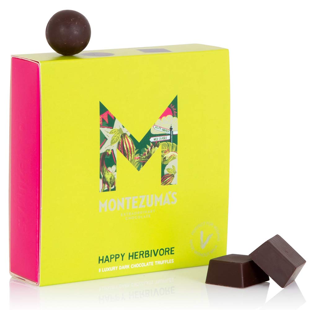 Montezuma's Happy Herbivore, Dark Chocolate Truffle Collection Box, Small Contains 9 Truffles, Gluten Free & Naturally Vegan, 85g Box